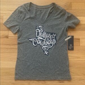 NFL Women's Gray V-Neck Dallas Cowboys Tee with Navy and White Graphic